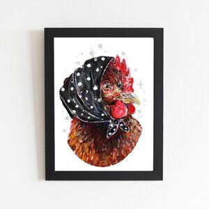 Chicken Babushka Art Print, Watercolor Bird Illustration Drawing